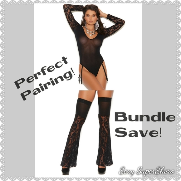 🆕🖤Cheeky Lace &Opaque LS Lingerie Gartered Teddy - Picture 5 of 5